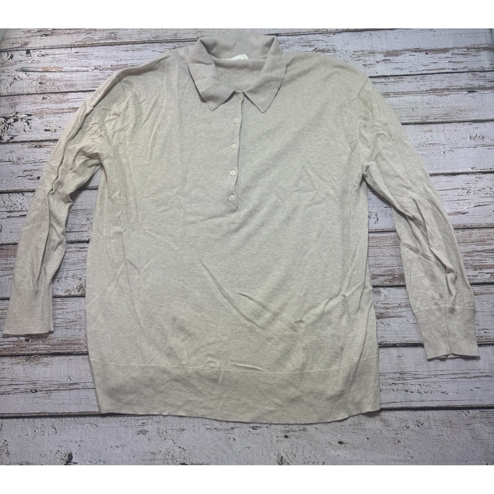 Everlane Washable Wool Blend Beige Polo Sweater Womens Size XXL